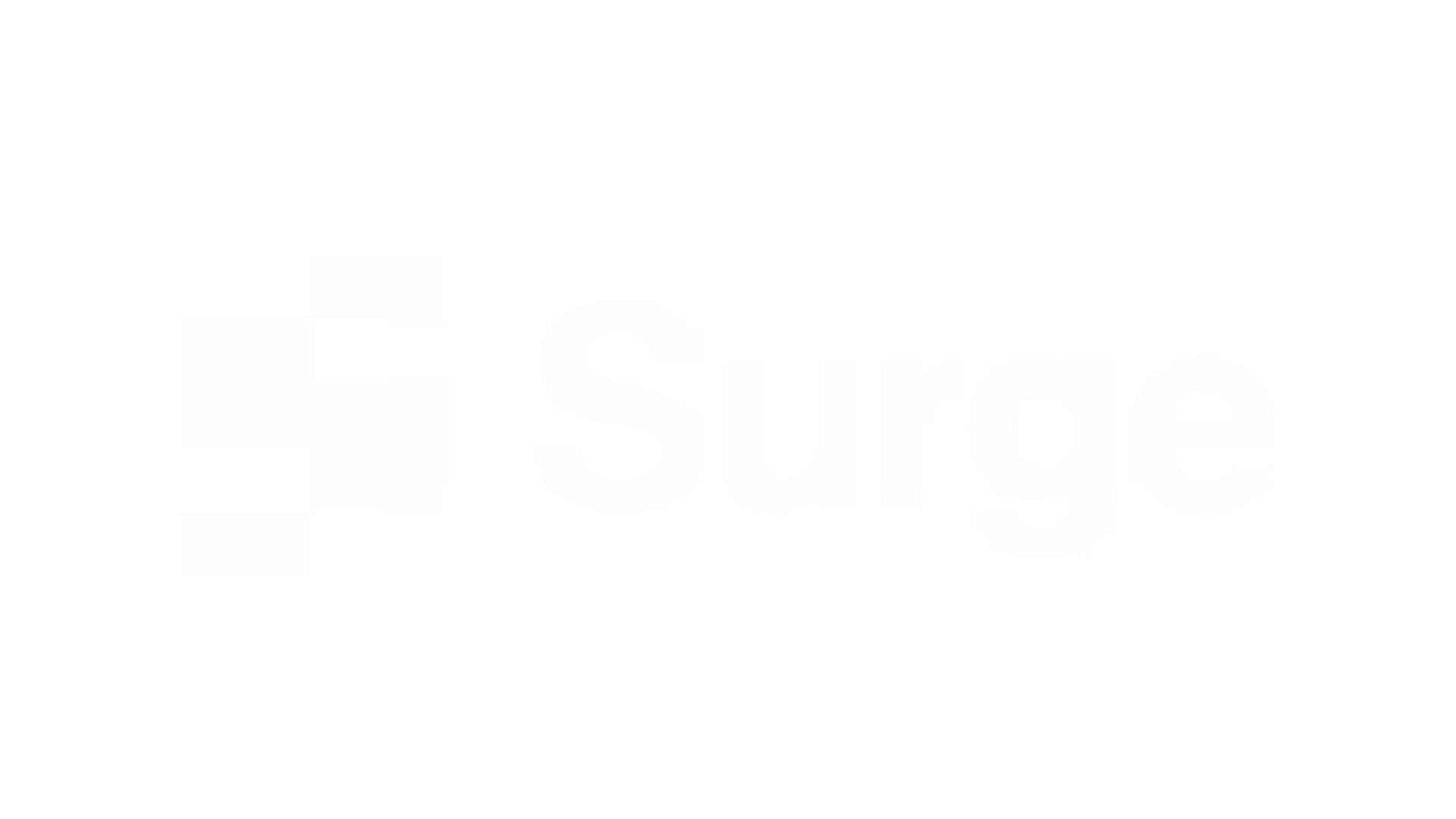 White Surge logo with stylized geometric icon and text on a black background.