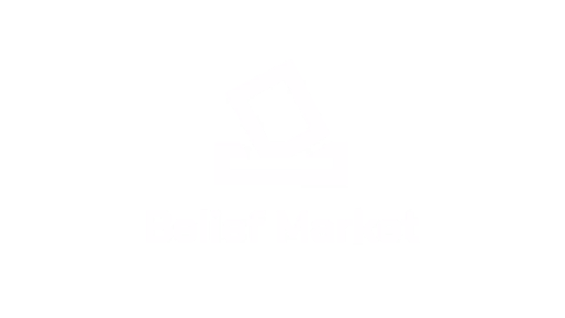 White graphic of a ballot being inserted into a box above the words Belief Market on a black background.