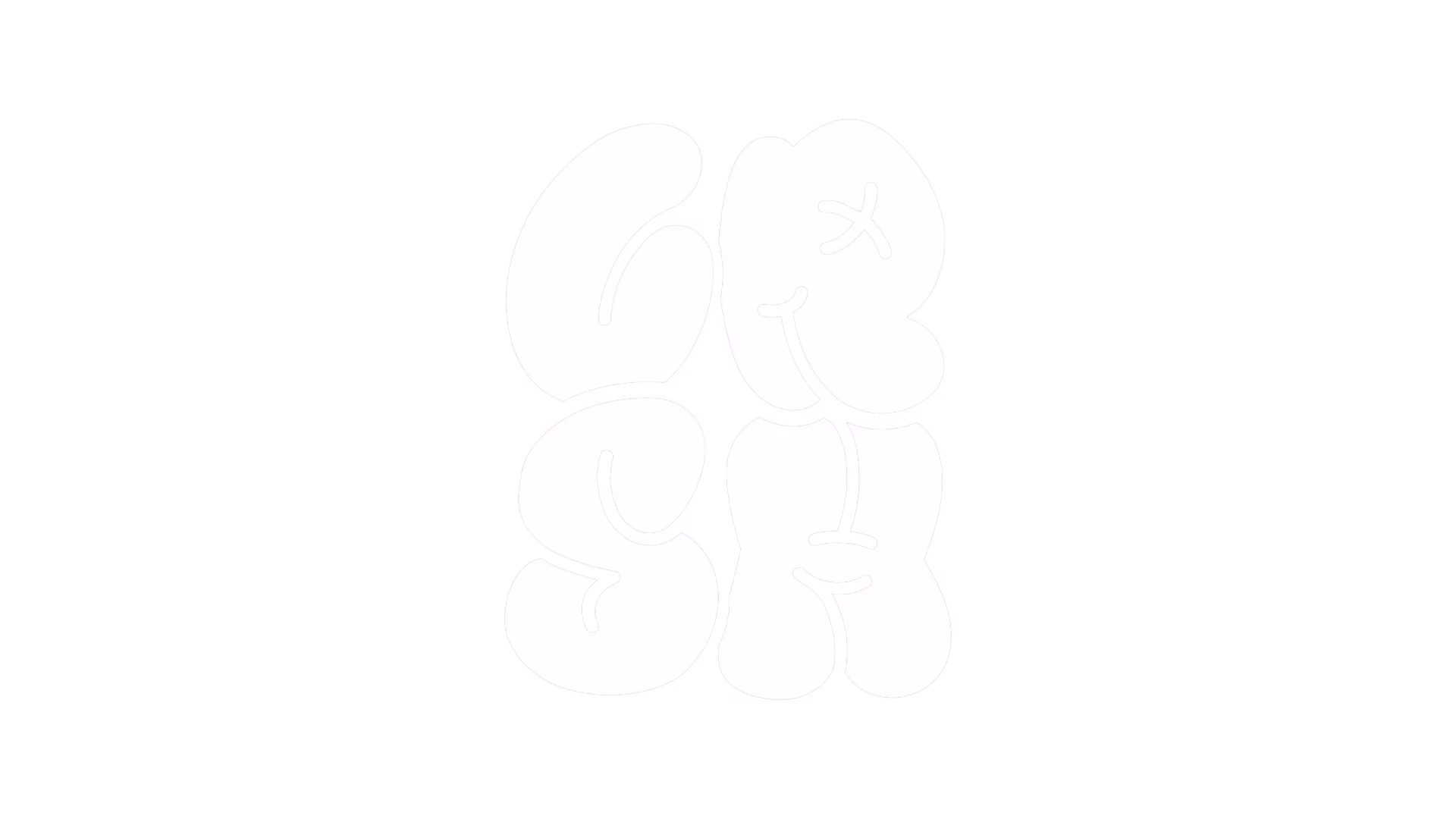White stylized bubble letters forming the word 'CRSH' on a black background, with the letter R featuring a crossed-out eye detail.