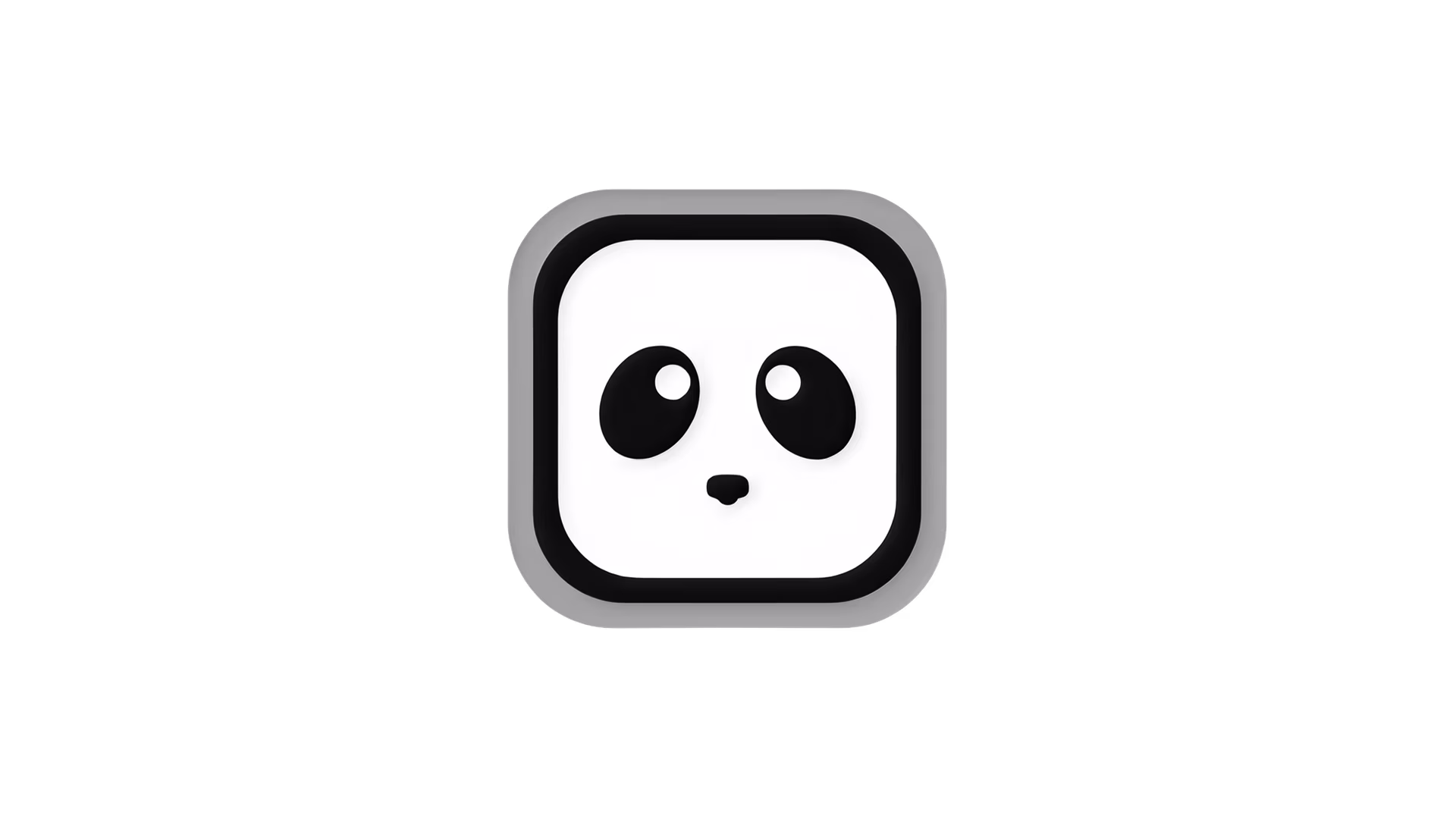 Simple black and white panda face icon with large eyes and small nose inside a rounded square border.