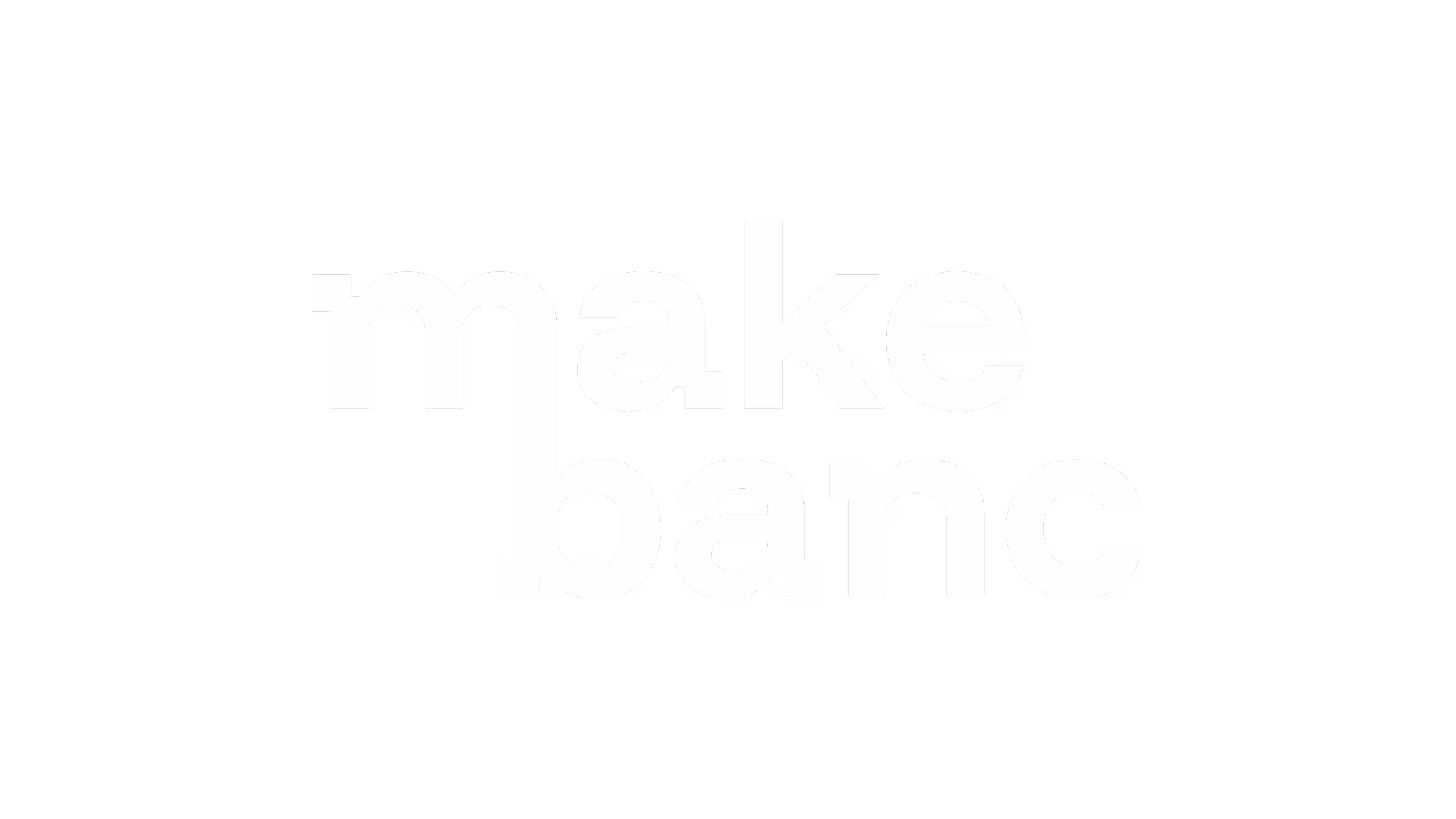 White text logo reading 'make banc' on a black background.