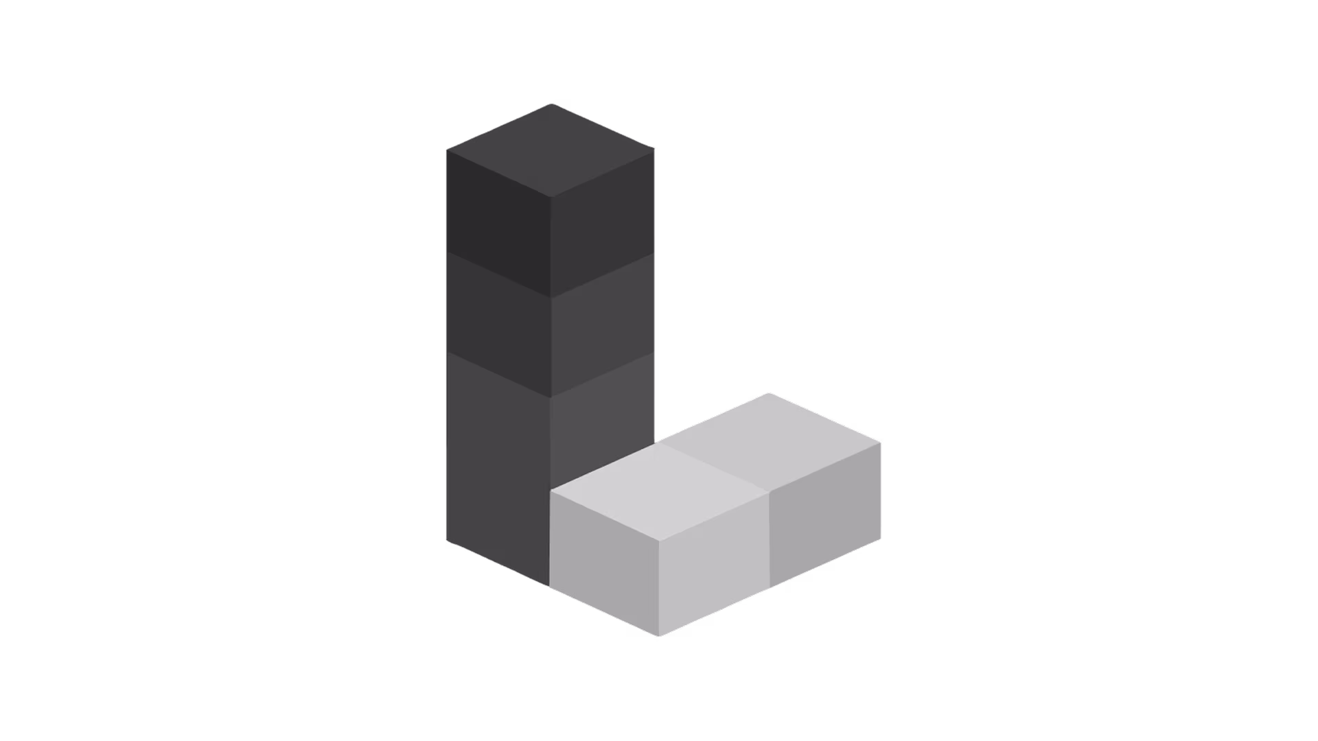 Two vertically and horizontally stacked stacked rectangular prisms forming an L shape with darker shades on the vertical stack and lighter shades on the horizontal stack.