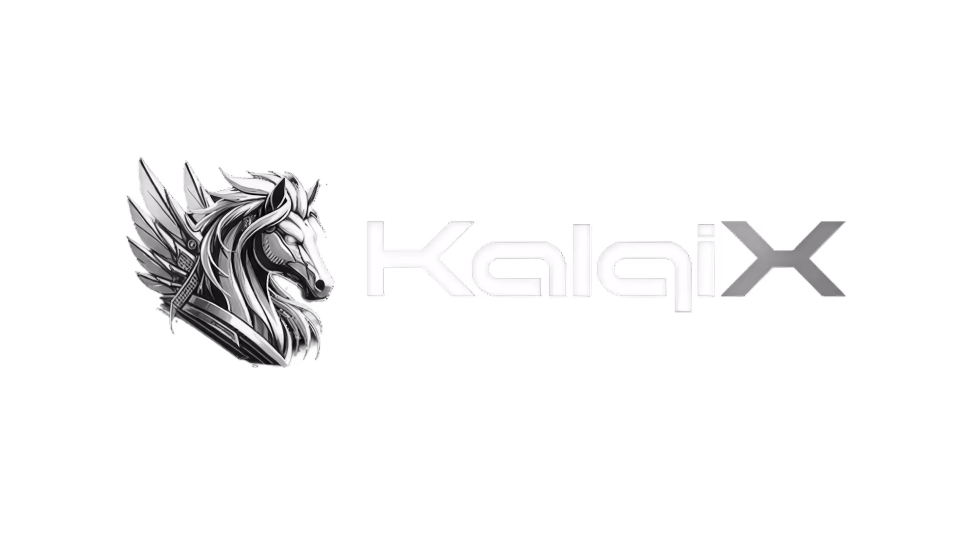 KalqiX logo featuring a stylized, metallic horse head with wings on the left and the text 'KalqiX' in a sleek, futuristic font on the right.