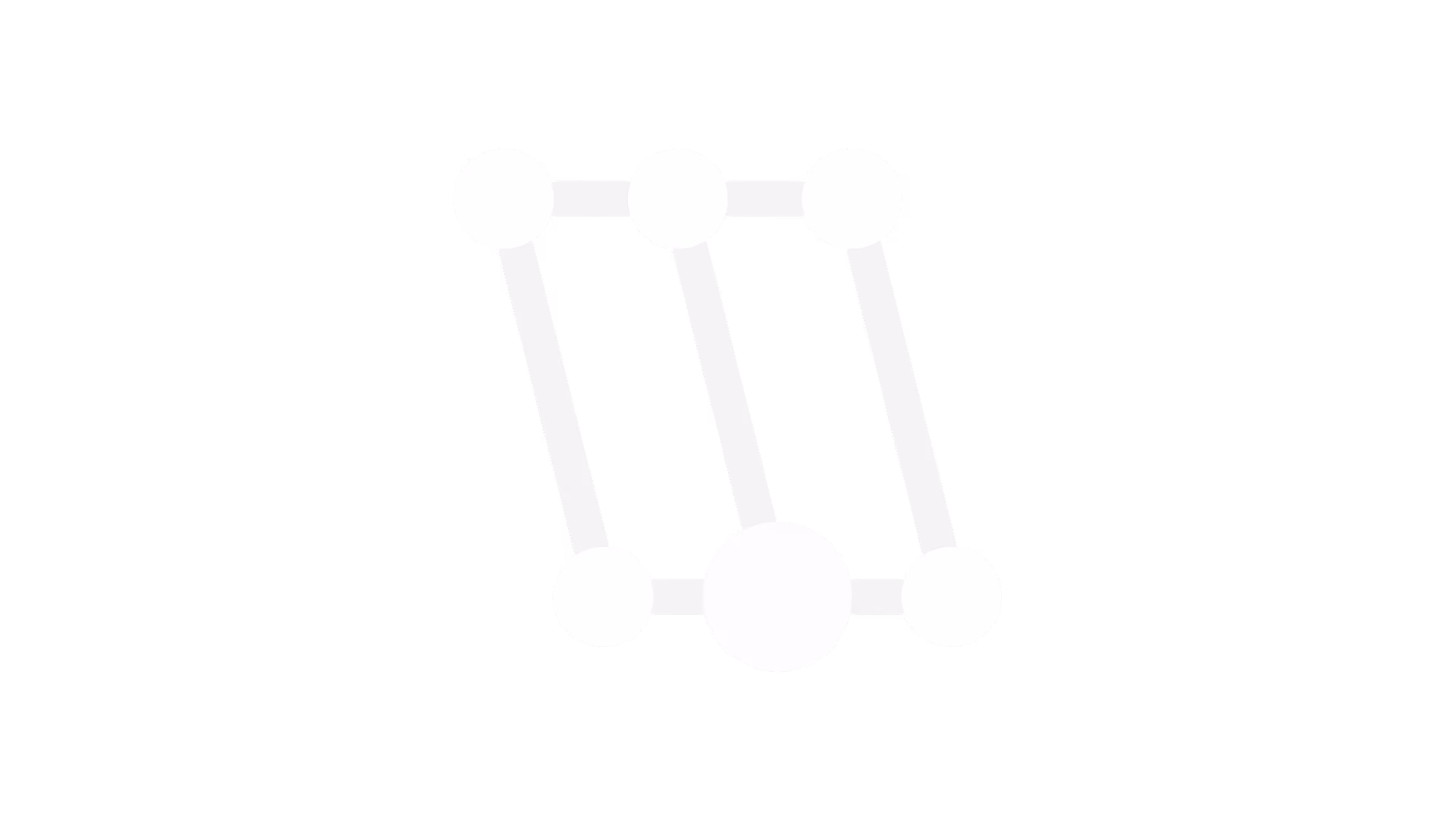 White abstract geometric design of six interconnected circles arranged in two horizontal rows connected by vertical lines, on a black background.
