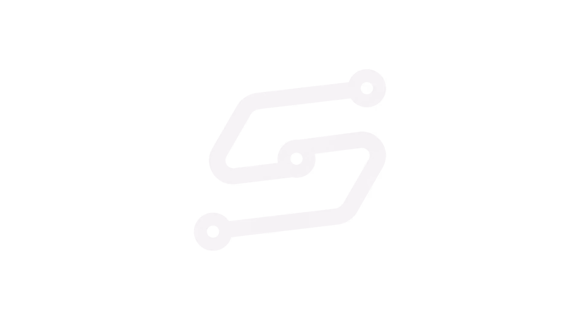 Abstract white line symbol resembling a stylized letter S with three circular nodes connected by curved lines on a black background.