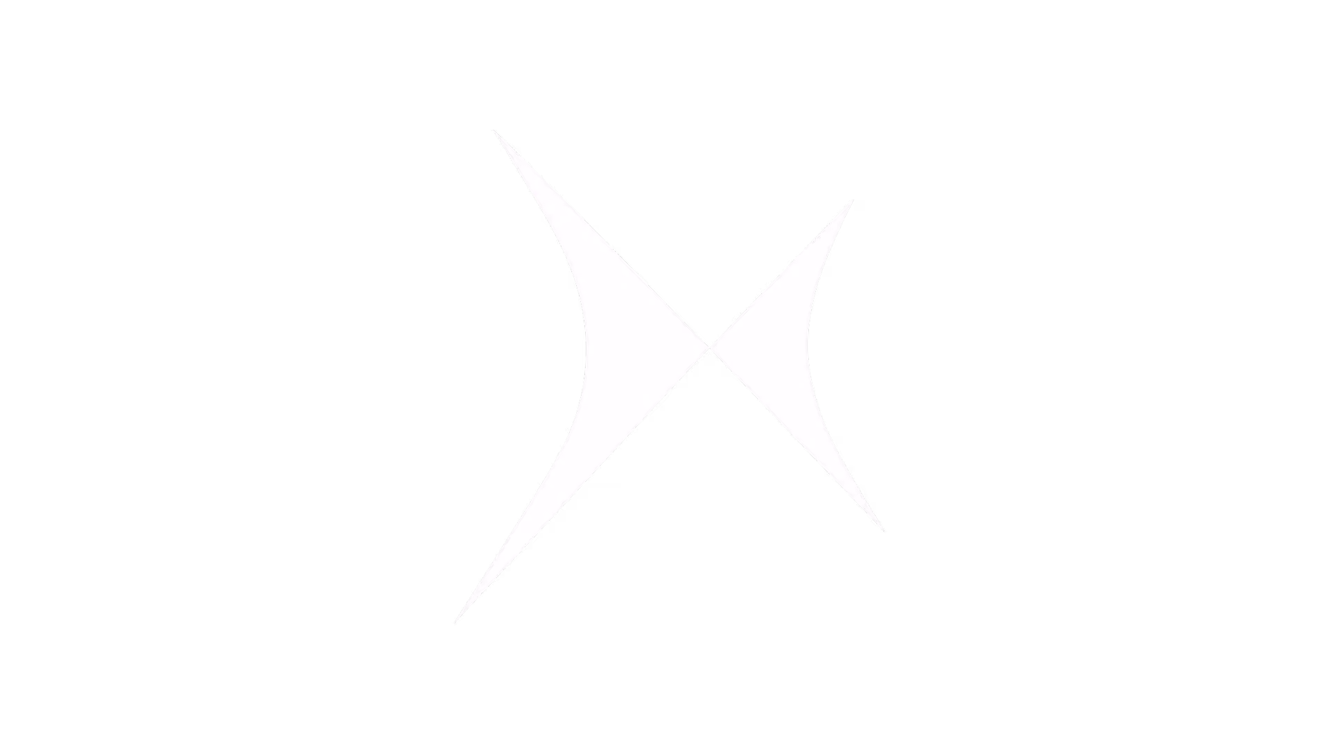 White abstract X-shaped symbol with curved edges on a black background.