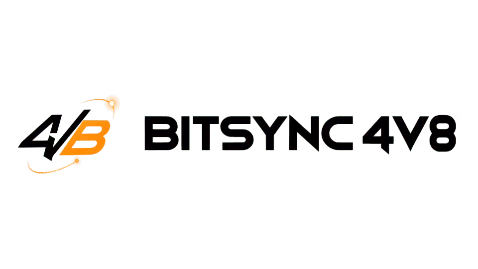 Bitsync 4V8 logo featuring stylized black and orange '4B' with orbiting dots next to the black text 'BITSYNC 4V8'.