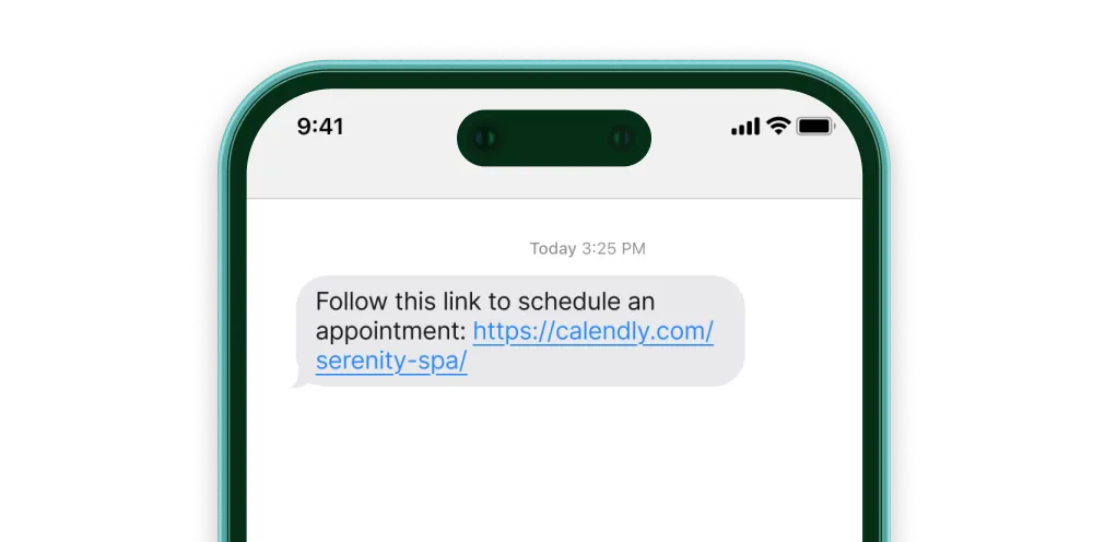 Example of AI receptionist sending a text with a scheduling link during or after a customer call.