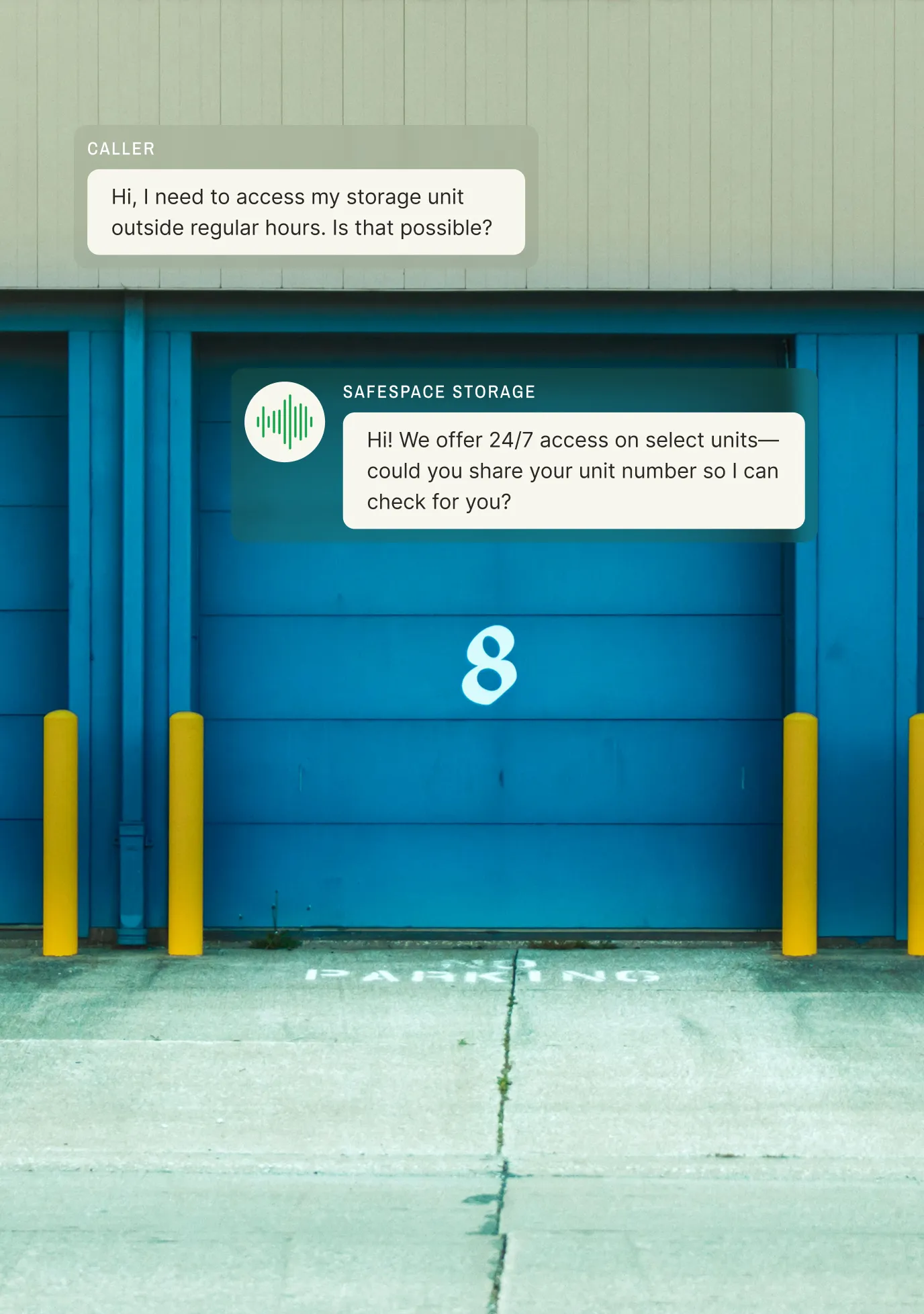 A caller asks about after-hours access, and the self storage call center checks unit eligibility.