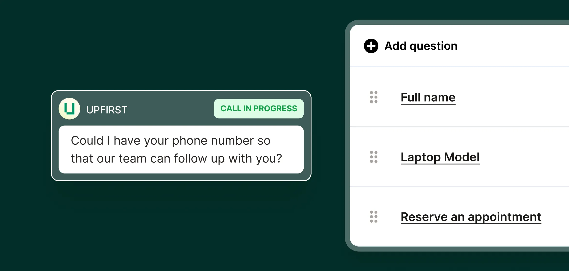 The computer repair answering service asks for a caller’s phone number while collecting their name, laptop model, and appointment details.