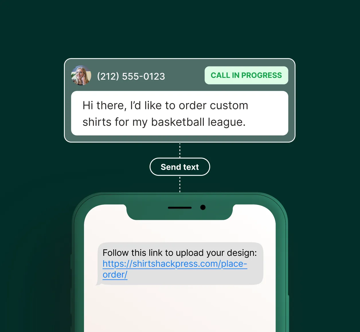 A customer asks about a broken laptop, and the computer repair answering service replies with a scheduling link to book a repair appointment.