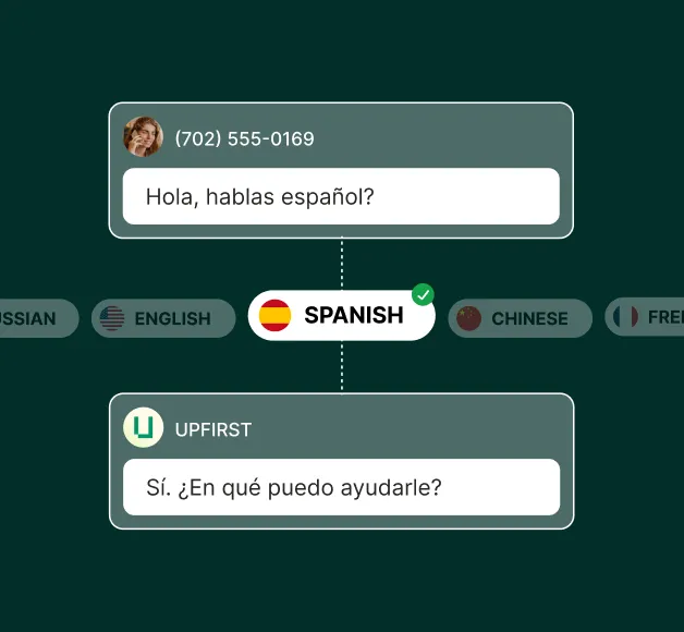 A phone-call graphic shows “Hola, hablas español?” from a caller and an answering service for laundromats replying in Spanish, “Sí. ¿En qué puedo ayudarle?”
