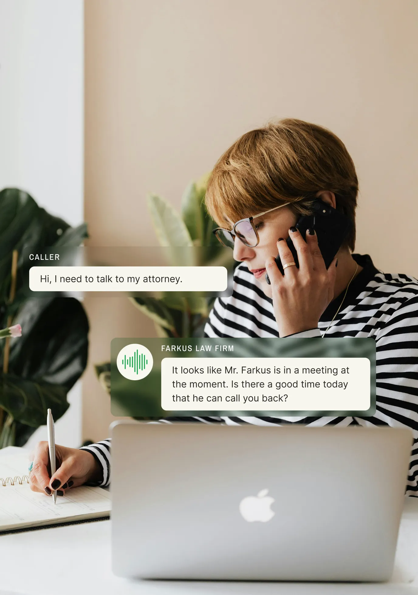 A man on the phone asks about deep cleaning, and AI support phone responds with a follow-up question about the service date and details.