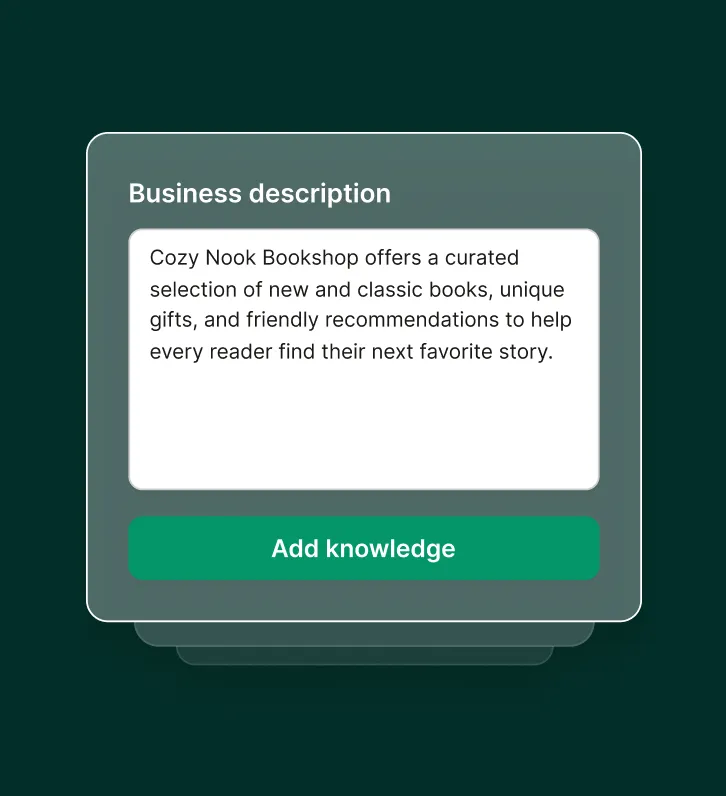 Dashboard showing how a retail call answering service adds a business description for a bookshop