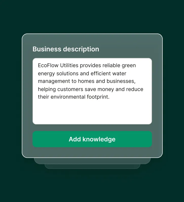 Dashboard screen showing a business description being added for a utility call center service profile.