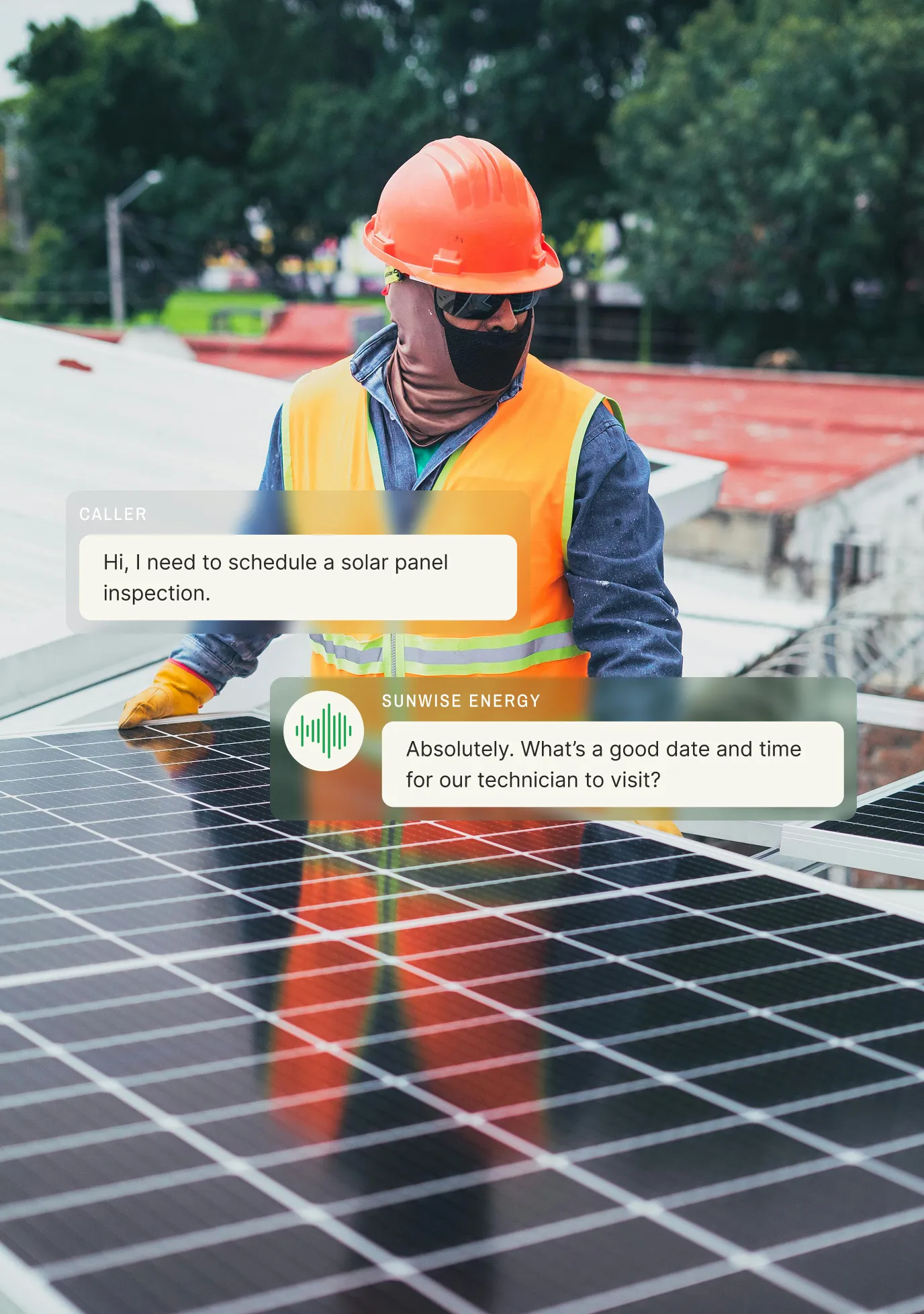 Utility call center concept image showing power lines and infrastructure representing energy and water service communications.