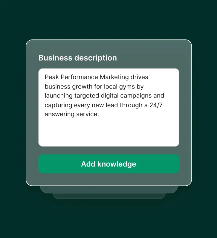 Interface showing a business description being added inside a direct response automated call center software.