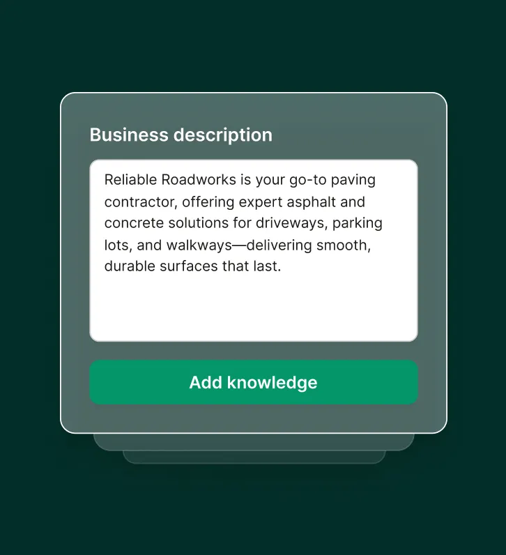 Business description entry screen for paving contractors detailing asphalt and concrete services offered.