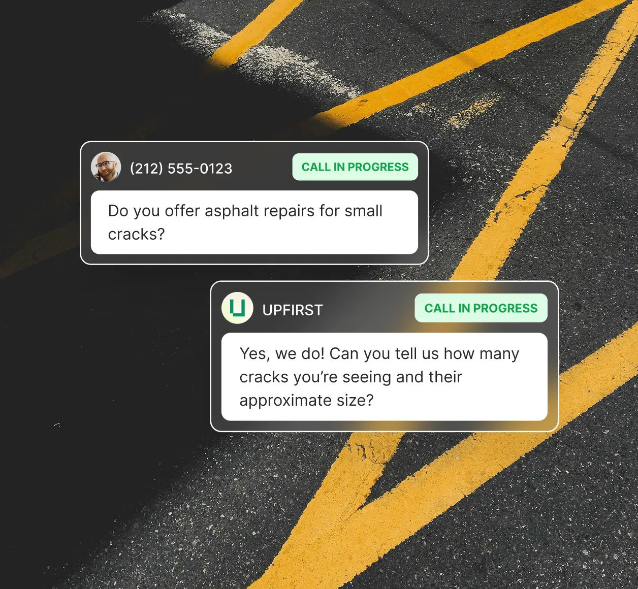 Answering service for paving companies collecting information about asphalt crack repair needs from caller.