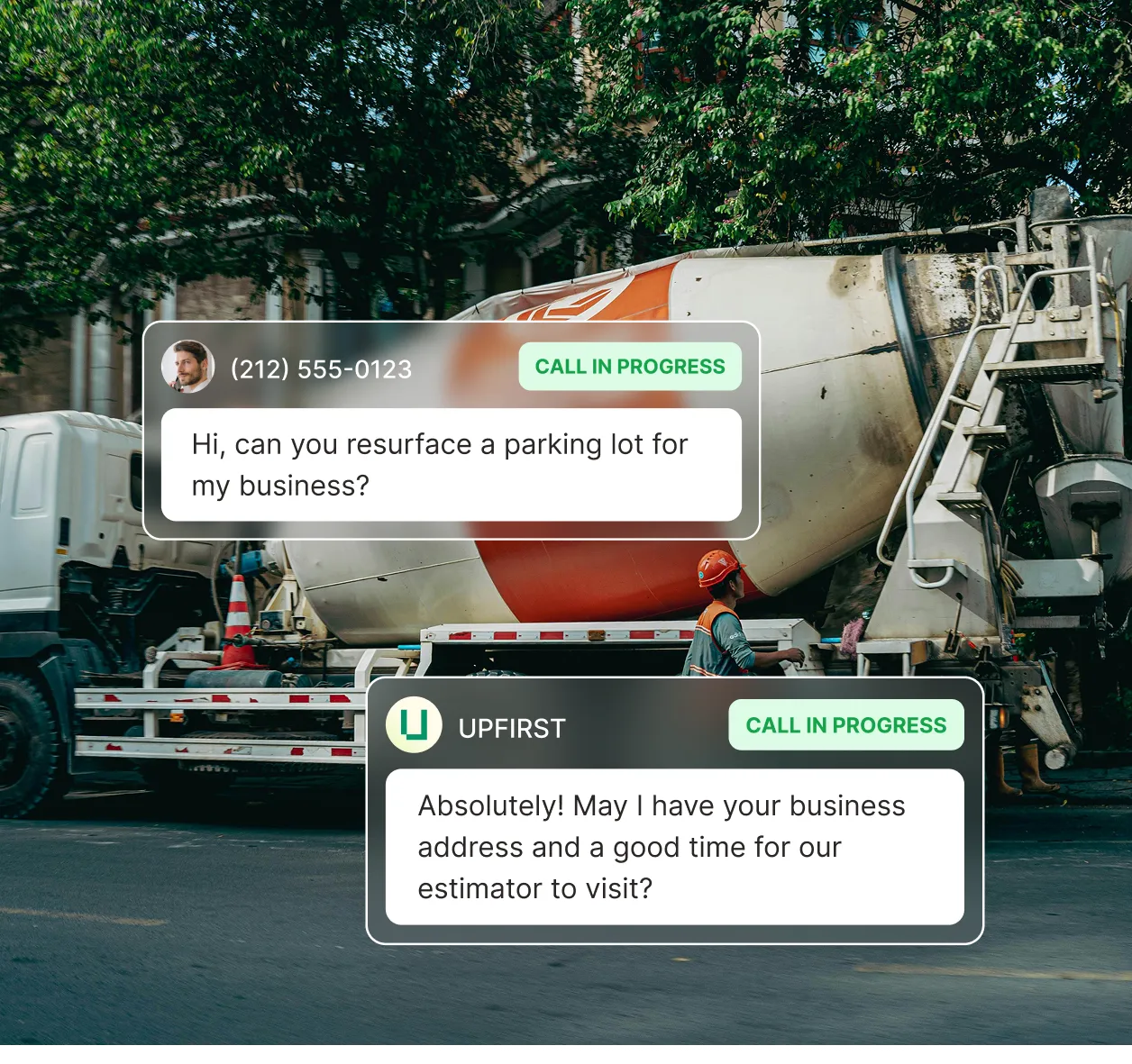 Paving company answering service scheduling on-site estimator visit for parking lot resurfacing project.