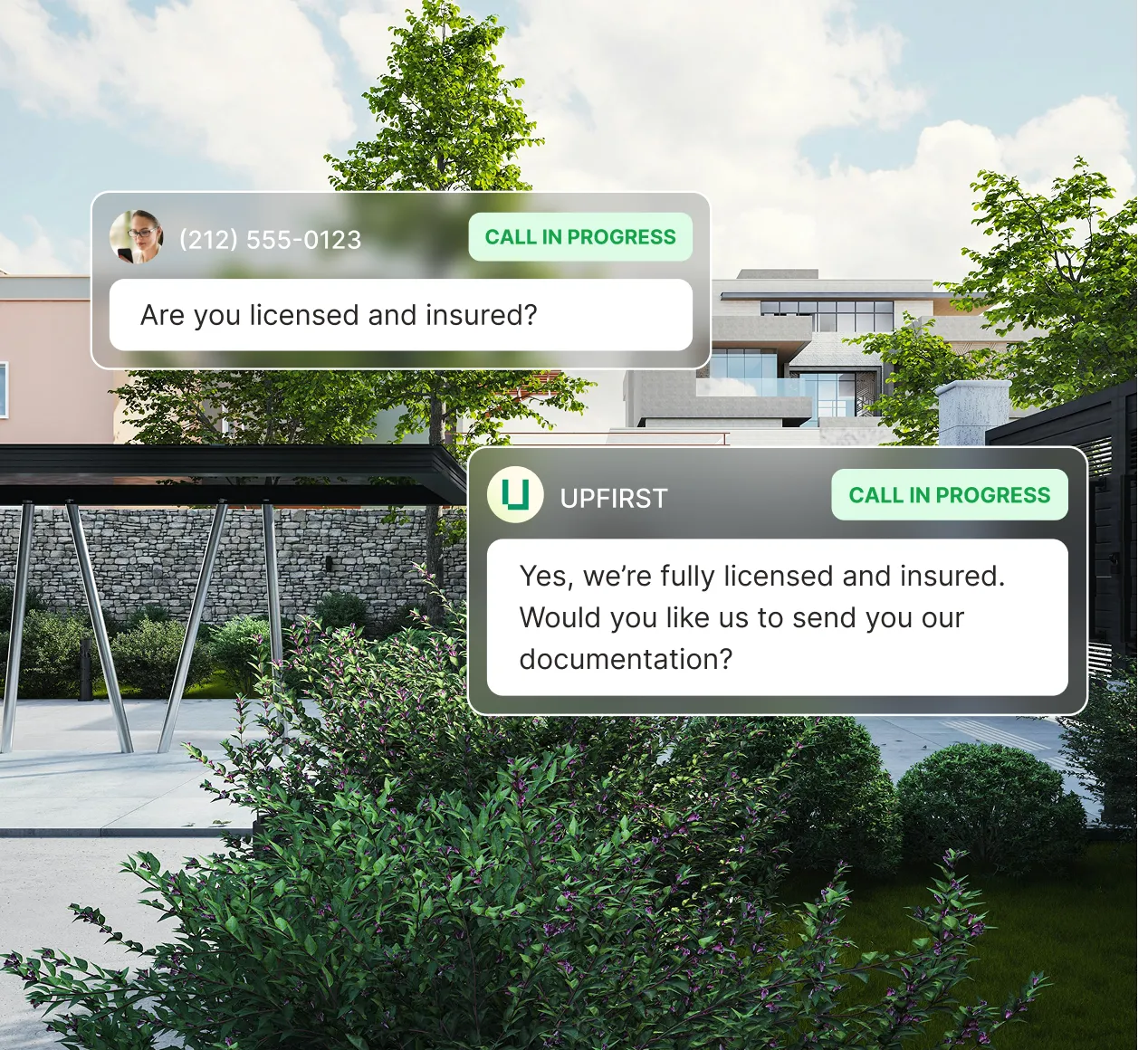AI receptionist for paving contractors answering licensing and insurance questions during customer call.
