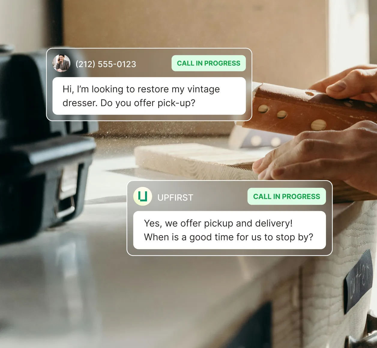 Answering service for refinishing companies scheduling pickup and delivery for vintage furniture restoration.