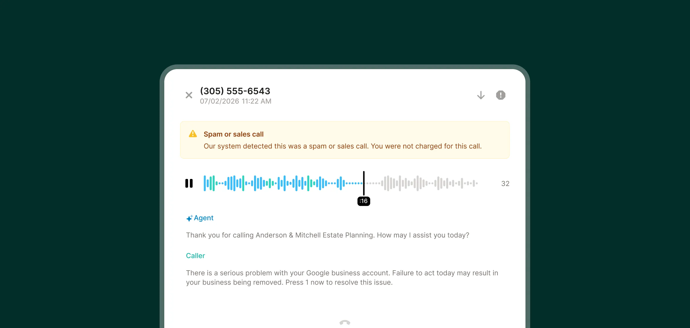 Call transfer rule setup for a real estate agent, showing how to forward tour requests or property inquiries to a mobile number.