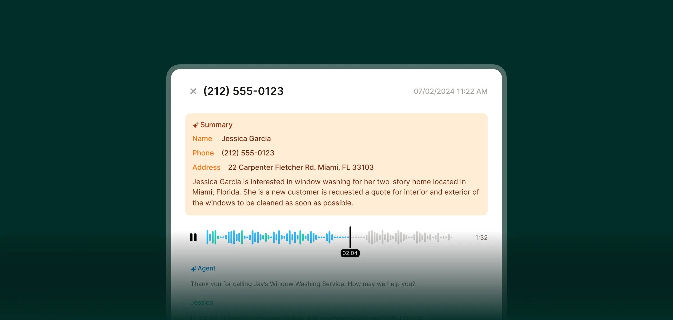 AI receptionist greeting an incoming call for Lemon Tree Real Estate, demonstrating 24/7 answering service for realtors.