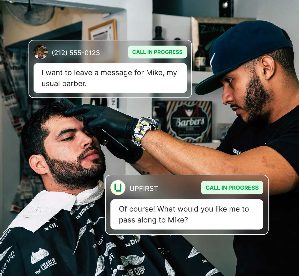 AI receptionist for barbershops taking a message from a customer for their preferred barber.