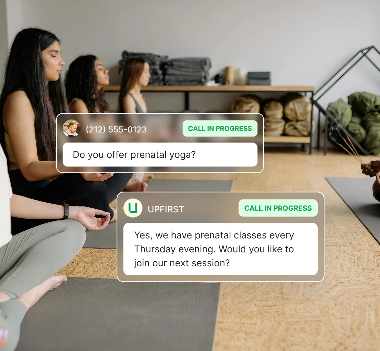 Answering service for yoga studios responding to caller inquiry about prenatal yoga class availability.