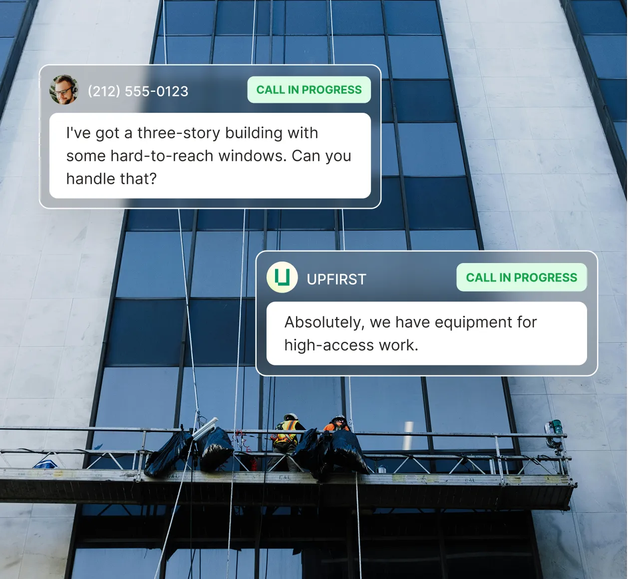 Window cleaning answering services managing call about high-rise building with hard-to-reach windows