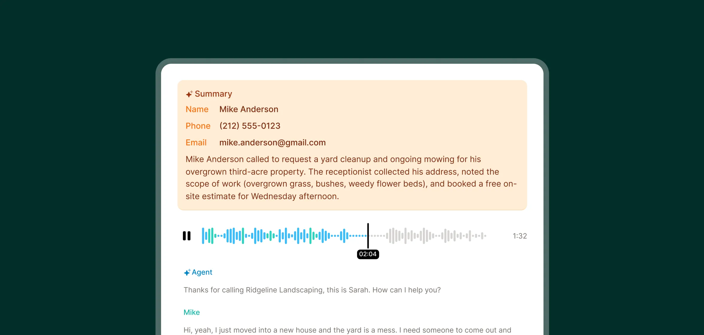 Call summary and transcript of a real estate lead asking about a 3-bedroom home, showing how Upfirst captures buyer inquiries for real estate agents.