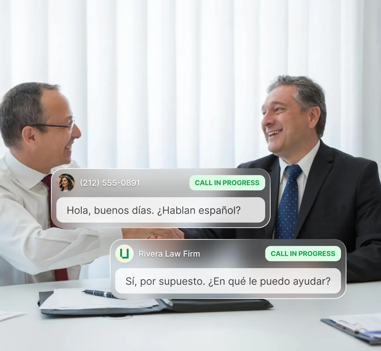 Bilingual legal answering service automatically switching from English to Spanish to assist a caller at a law firm