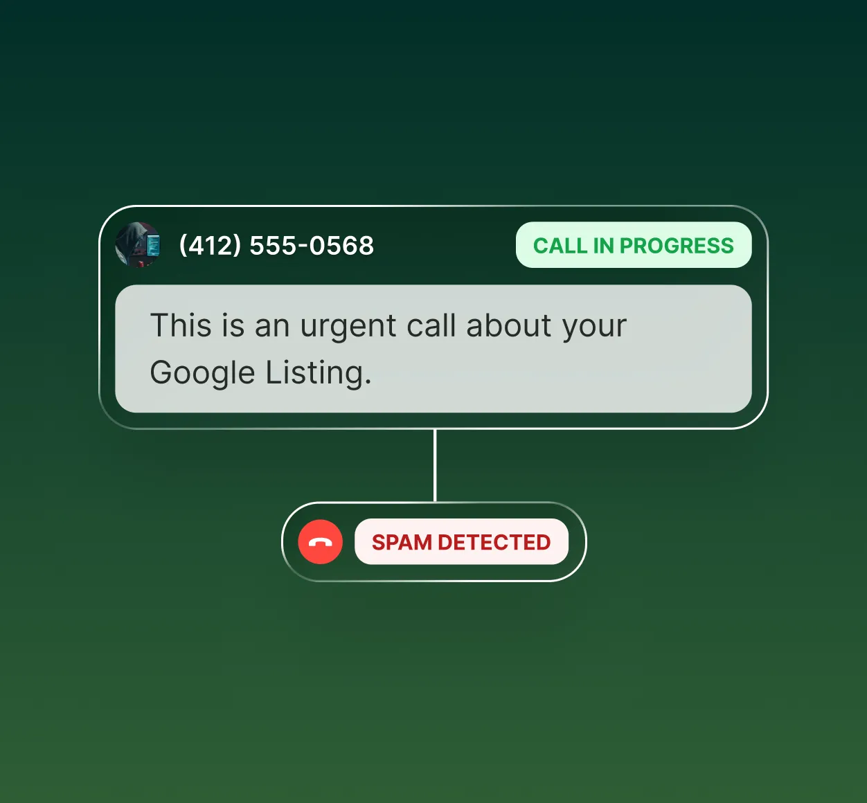 An AI auto attendant blocking a spam call from reaching a business owner