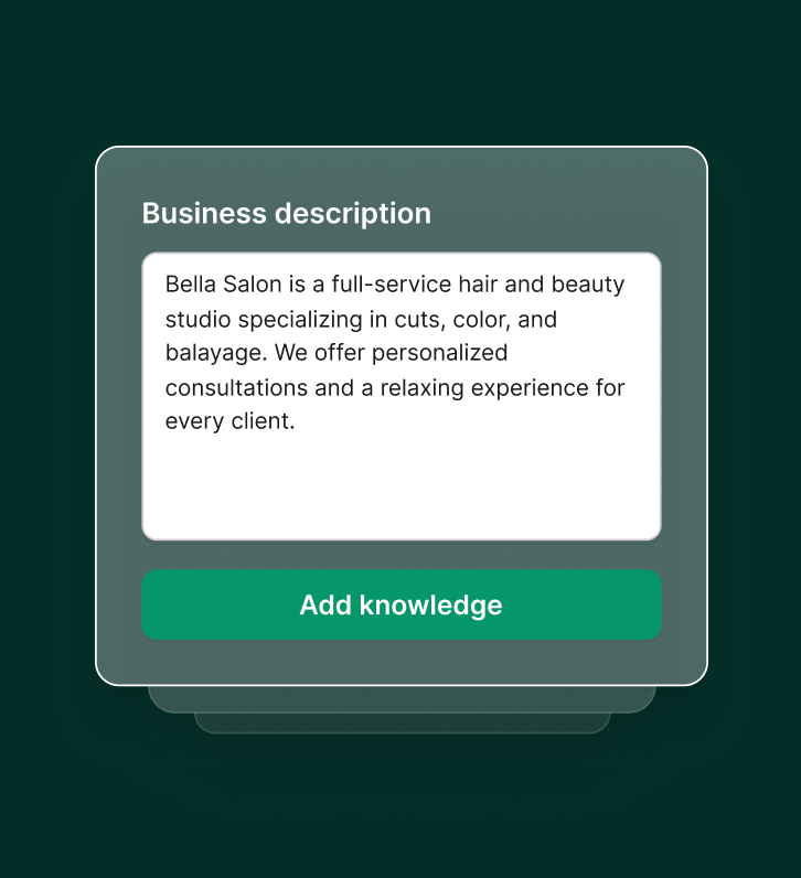 Example of starting a salon answering service by adding a description of your business into the Upfirst portal.