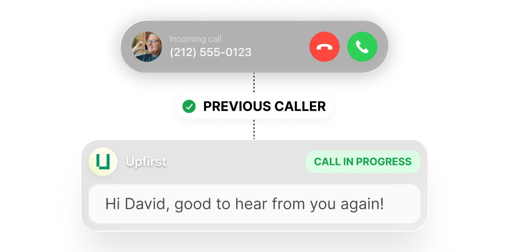 Image showing caller being recognized by AI receptionist and greeted by first name