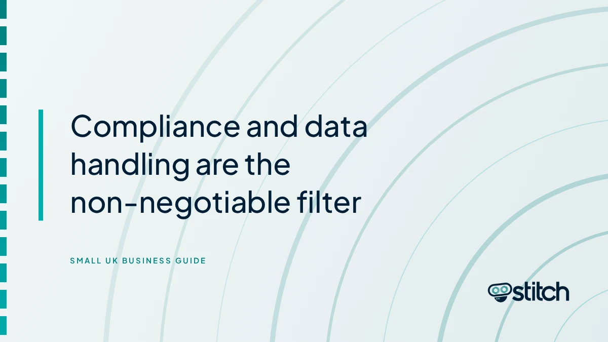 Graphic on compliance and UK data handling as the first filter when choosing a WhatsApp platform