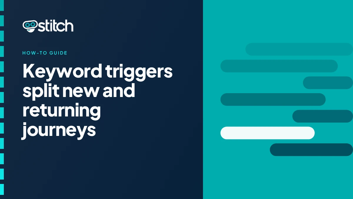 Graphic showing keyword-triggered WhatsApp automation separating new and returning customer journeys