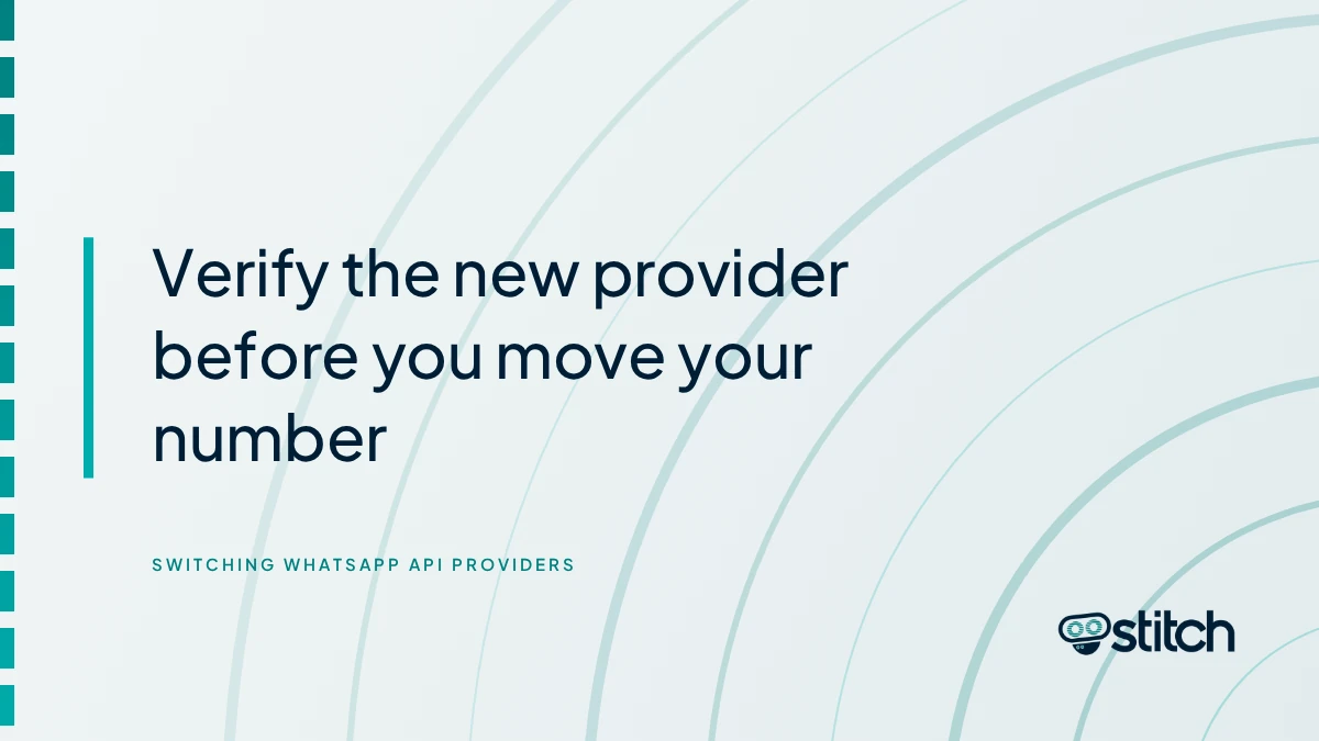 Graphic on checking and verifying a new WhatsApp API provider before migrating