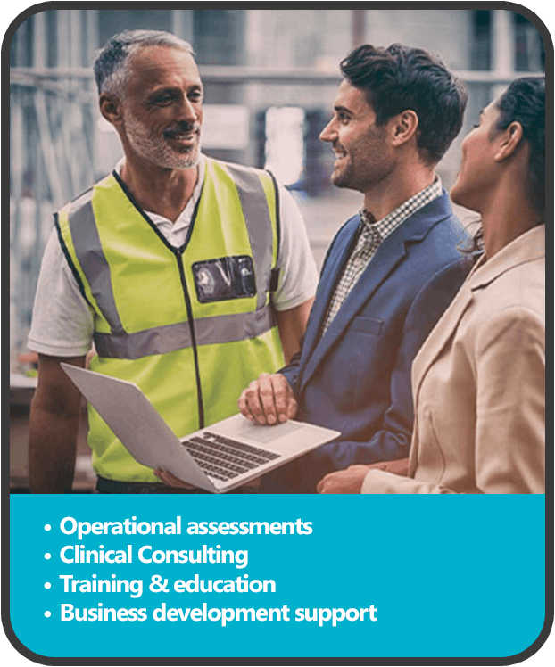 three people talking at a construction site