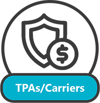 Blue rounded rectangle button with white text reading 'TPAs/Carriers' on a dark gray background.