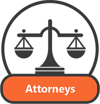 Orange button with white text reading 'Attorneys' on a dark background.