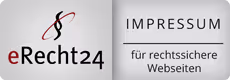 Logo von eRecht24 links und Text 'IMPRESSION für rechtssichere Webseiten' rechts.