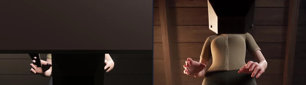 The reaction: 3D preview and rendered example side by side