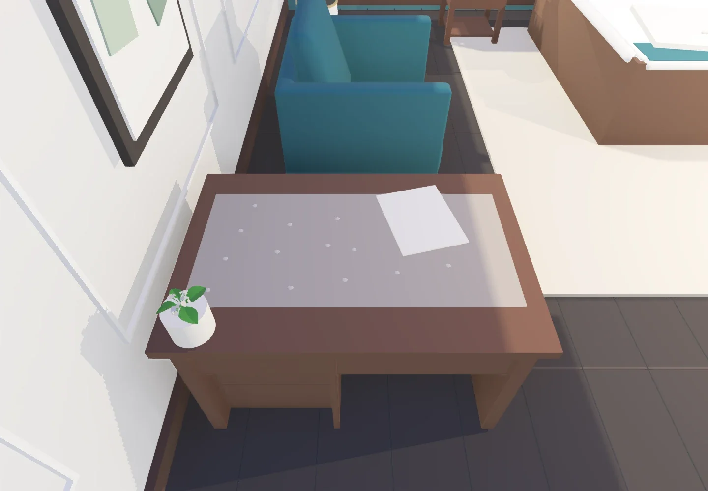 Desk with a piece of scrap paper