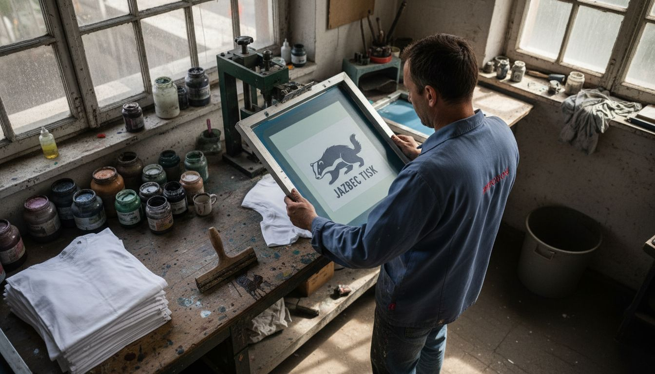 Strokovnjak prikazuje postopek ročnega sitotiska