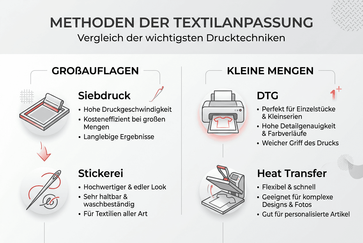 Infografik: Verschiedene Möglichkeiten der Textilbearbeitung im Überblick