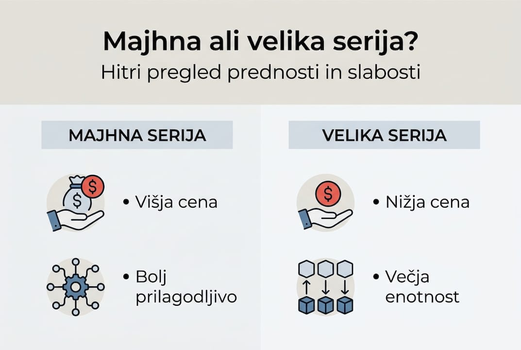 Infografika: ključne razlike med proizvodnjo v majhnih in velikih serijah