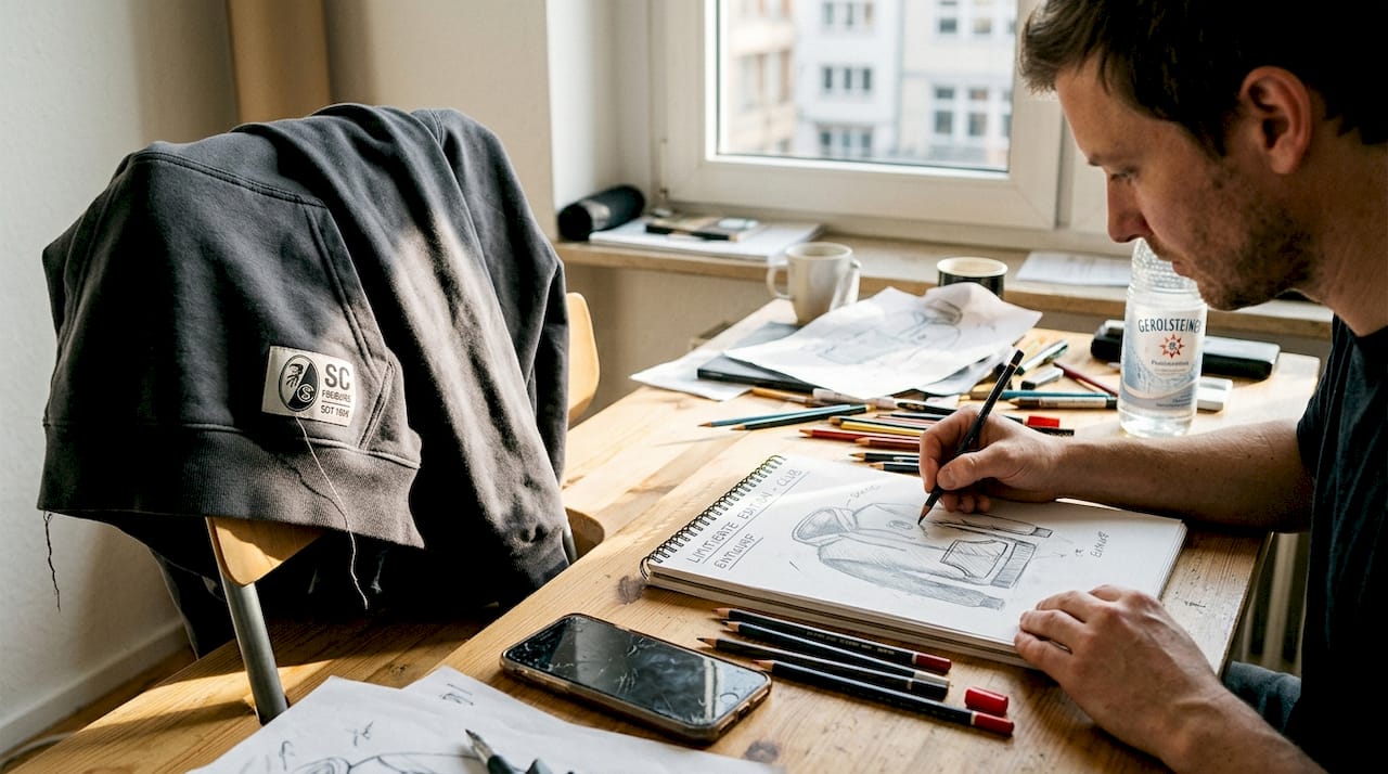 Ein Designer entwirft exklusiv für den Club einen limitierten Hoodie – vom ersten Entwurf bis zum fertigen Design entsteht hier ein echtes Unikat.