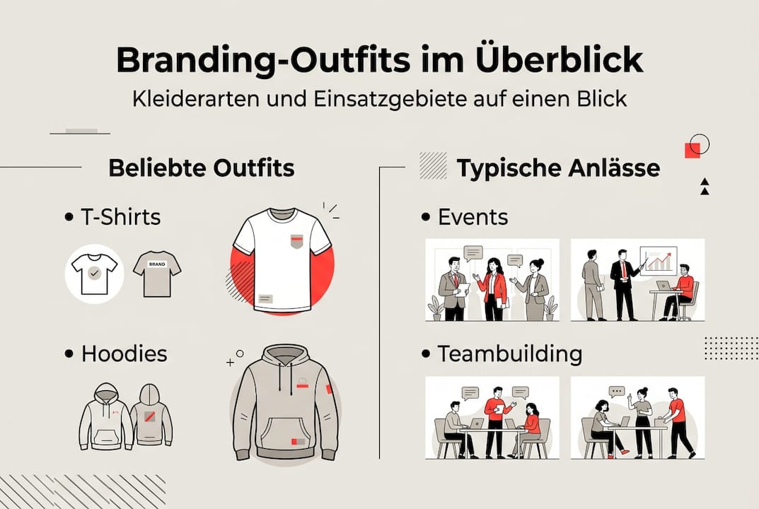 Diese Infografik veranschaulicht, welche Outfits zu verschiedenen Anlässen im Rahmen des Brandings passen.